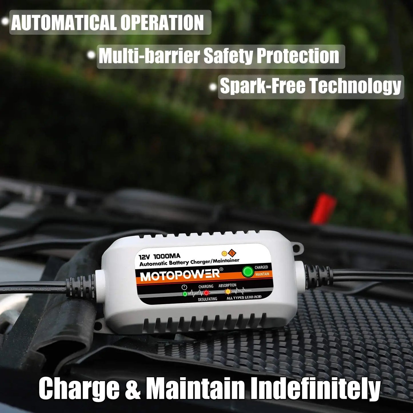 MOTOPOWER  12V 1000mA Fully Automatic Battery Charger/Maintainer